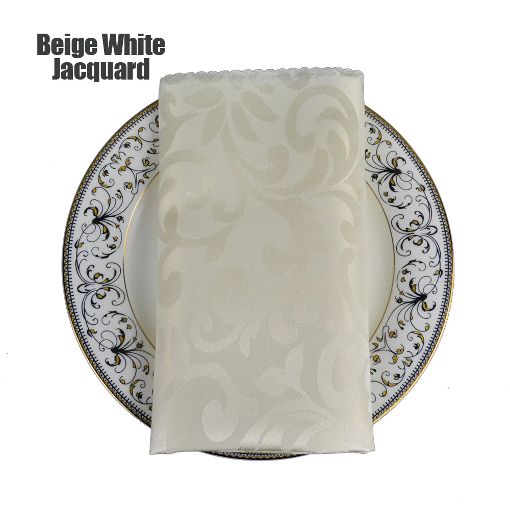 Beige White Jacquard Горячая распродажа 50 шт./партия белая скатерть для свадебной вечеринки, салфетка для ресторана, отеля, банкета, декоративный жаккардовый Золотой салфетка разных цветов - Цвет: Beige White Jacquard
