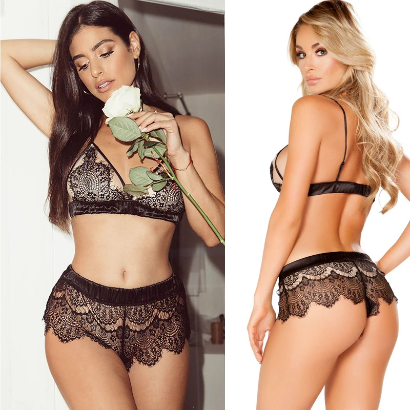 Кружевной бюстгальтер и трусики Комплект длинная линия Bralette пикантная обувь