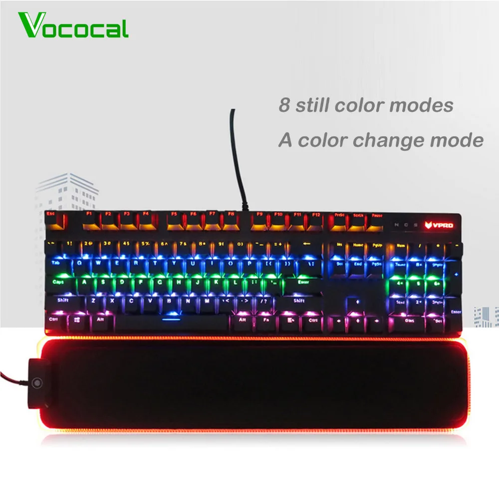 Vococal 47x10 см RGB светящийся светодиодный резиновая клавиатура для запястий подушка