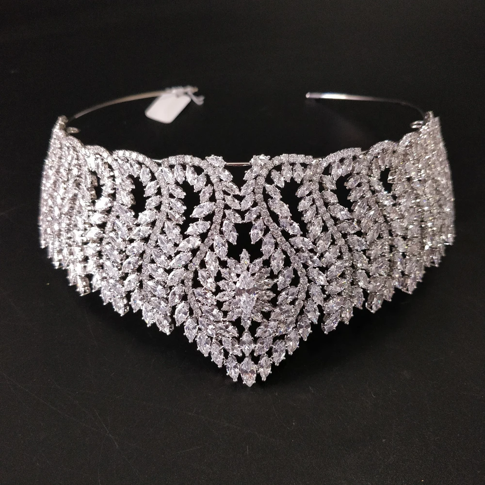 

Luxury CZ Crystal Wedding Tiara Royal Princess Crown Brides Sparkling Bridal Jewelry Women Hair Accessories Big Crown