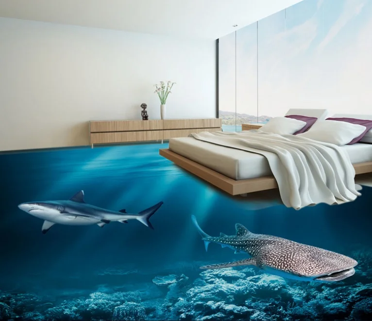 

[Самоклеющиеся] 3D глубоководные животные 4 Нескользящие водонепроницаемые фото самоклеющиеся напольные настенные стикеры обои фрески печа...