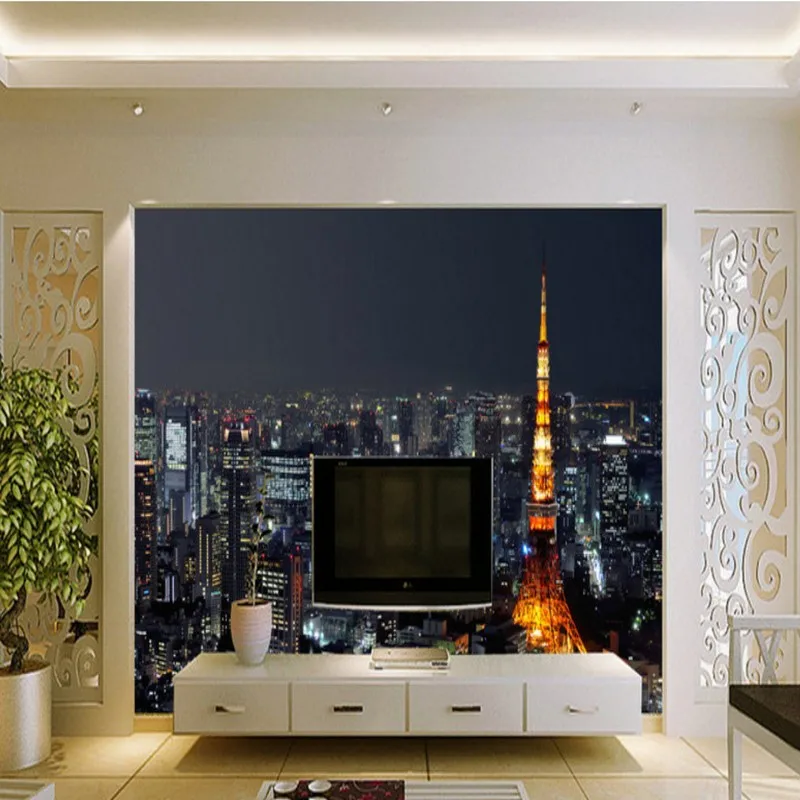 Фотообои красивый город ночной вид обои ресторан кафе на заказ роспись высокое