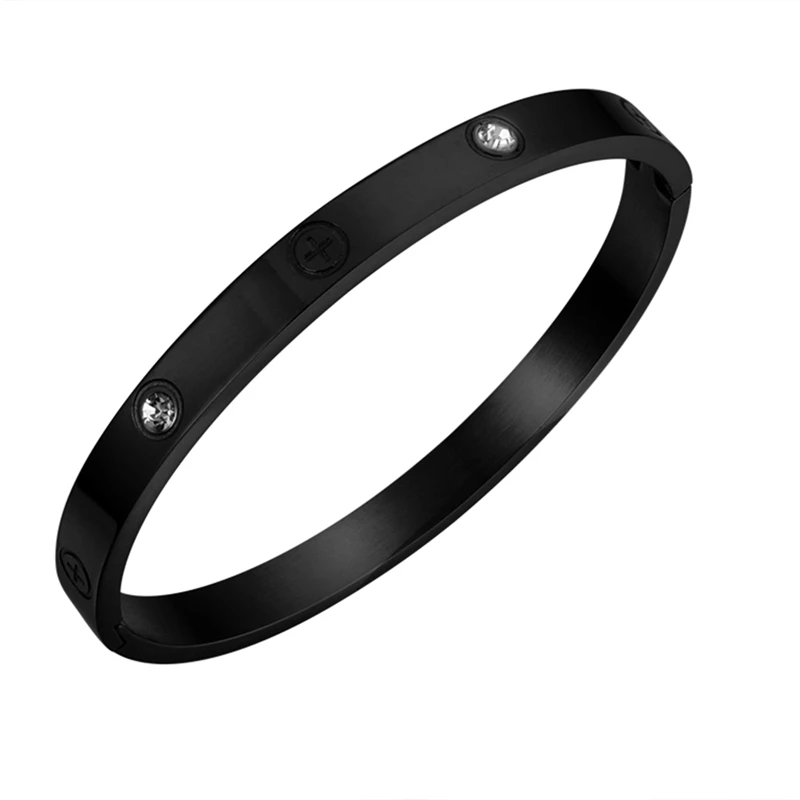 Модные Браслеты Pulseiras с кристаллами крест браслеты и браслет для женщин и мужчин пара браслет из нержавеющей стали золотой цвет свадебные украшения подарок - Окраска металла: Black