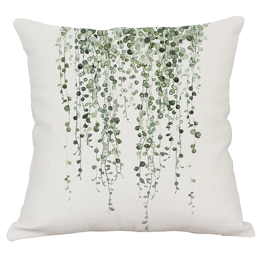 Зеленый освежающий завод листья из хлопчатобумажной ткани с узором подушки