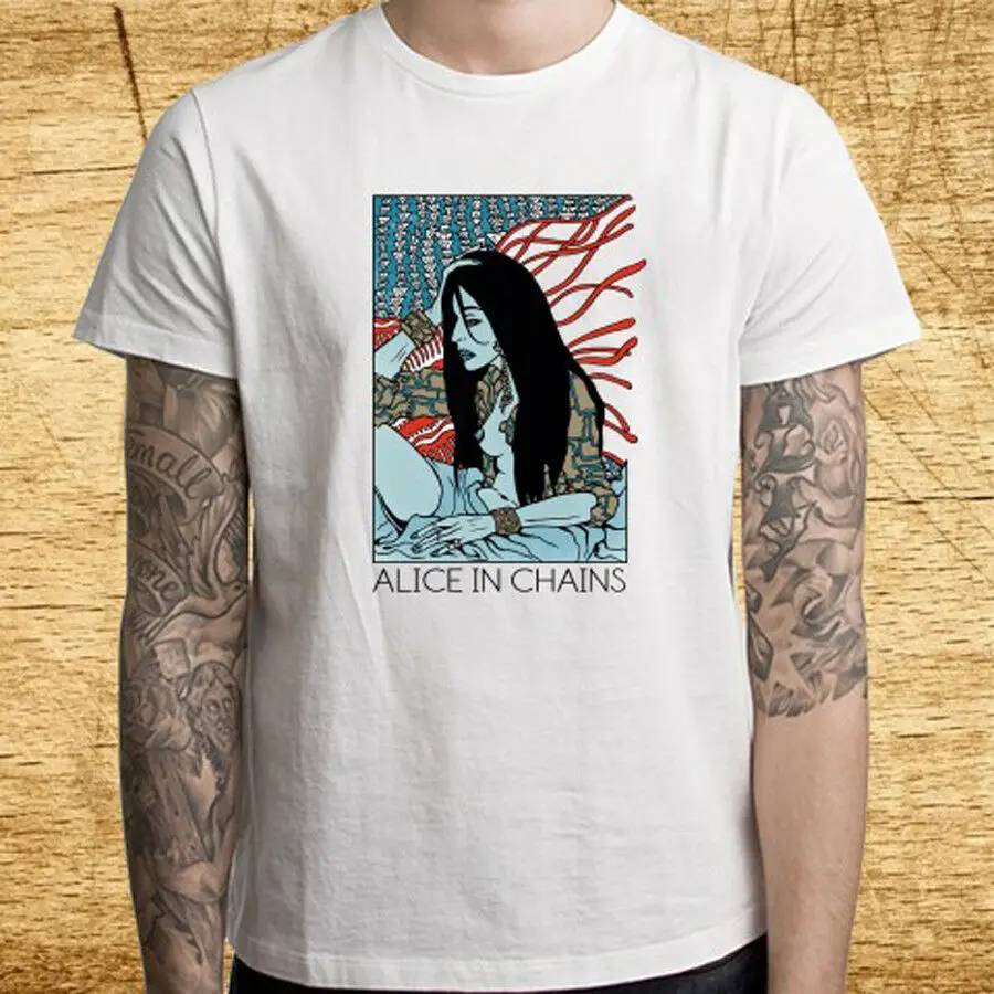 Алиса в цепях Плакат Логотип Мужская белая футболка Размер S M L XL 2XL 3XL | одежда