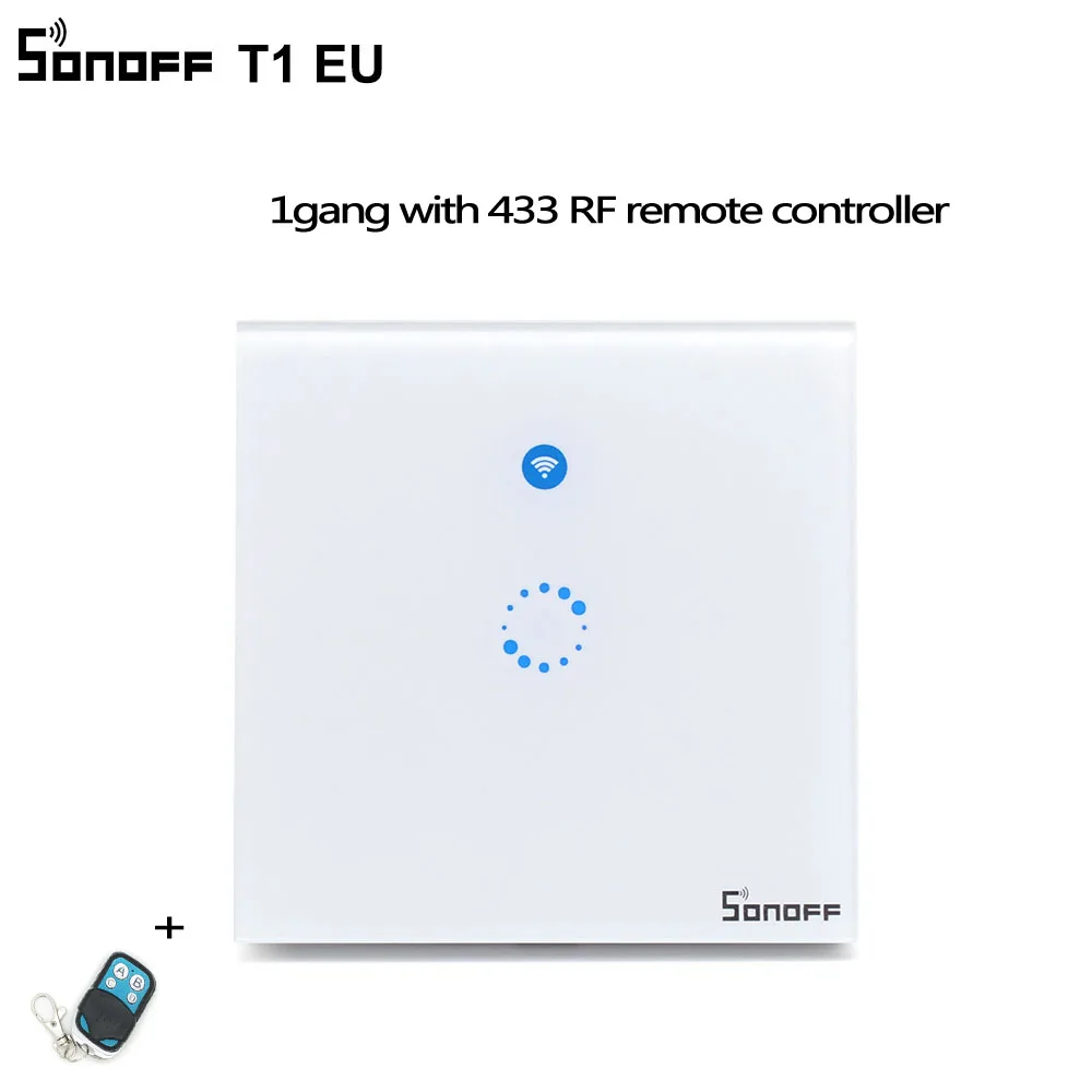EU 1gang with RC Sonoff T1 EU 1 2 банда Wifi умный переключатель умный дом автоматизация 433 МГц сенсорный/WiFi/RF/APP удаленный переключатель поддержка Alexa google Home - Комплект: EU 1gang with RC