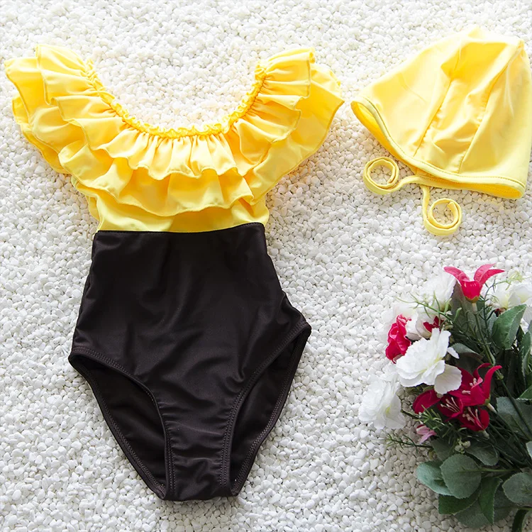 Обувь для девочек бикини с Hat Лето 2017 г. Новые поступления цельный дети Купальники