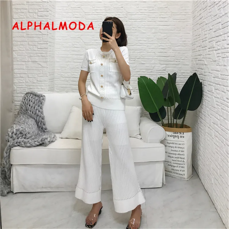 Женский трикотажный костюм ALPHALMODA из двух предметов с коротким рукавом пуловеры