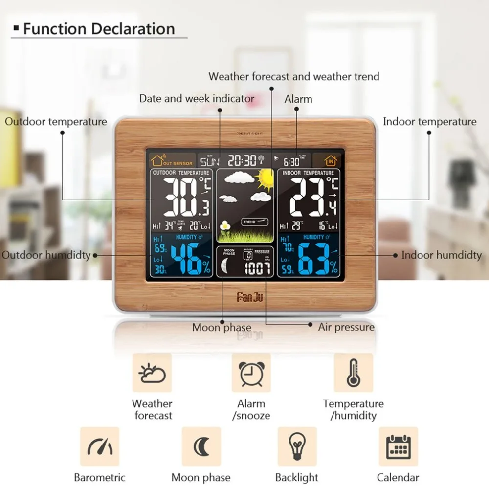Electronic Digital LCD Desk Clock Wireless Weather Station Forecast Temperature Humidity Barometer Monitor Table | Дом и сад