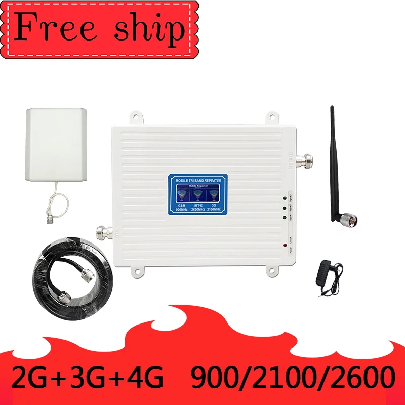 Усилитель сигнала для мобильного телефона GSM WCDMA LTE 900/2100/2600 МГц 70 дБ 2G 3G 4G 2600