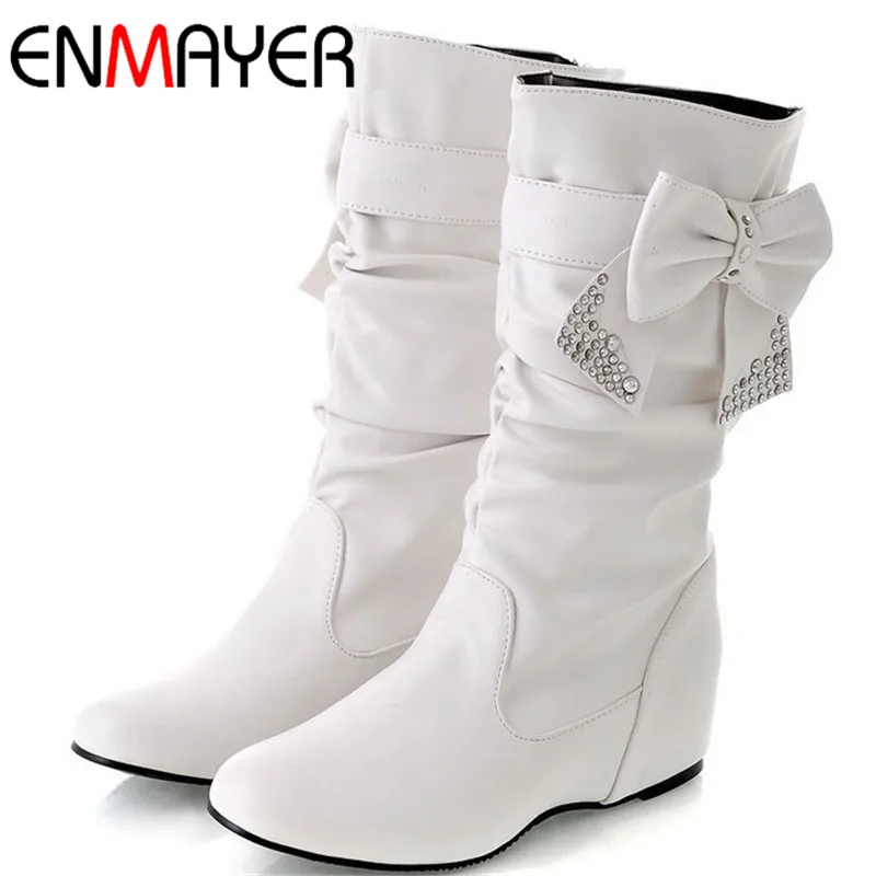 ENMAYER/Большой размер 34-44,, новые модные ботинки на плоской подошве женские зимние ботинки без застежки с круглым носком, женская зимняя обувь женская обувь, большой размер
