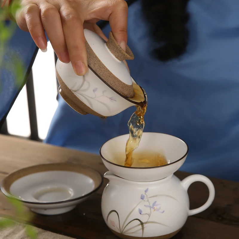 130 мл ручная роспись керамический гайвань Орхидея/корень лотоса чайные наборы