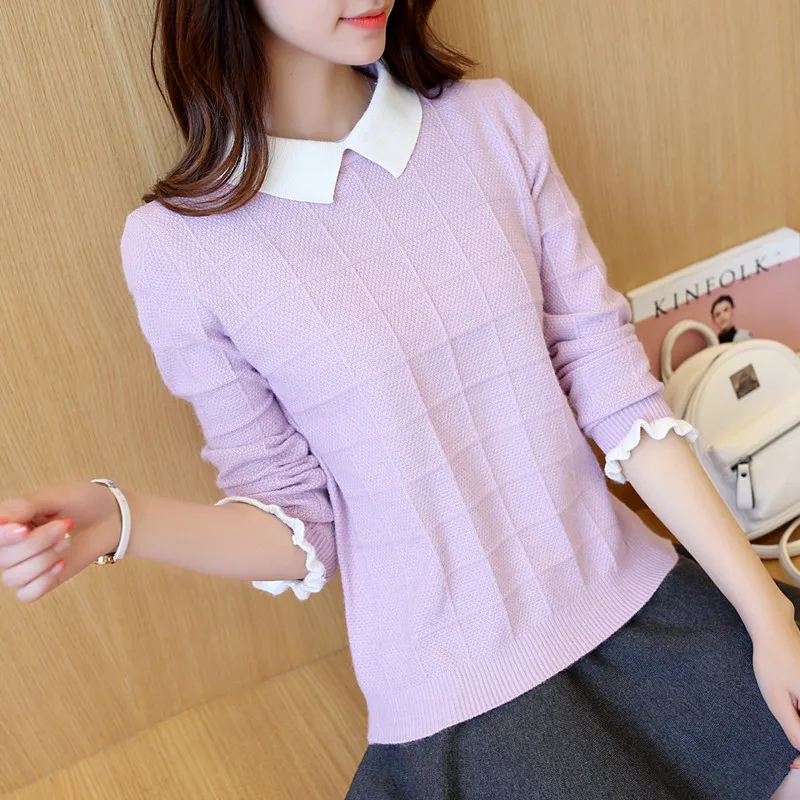 2020 In the autumn of 40 hot new lace cuff female head shirt white small collar sweater F1222 | Женская одежда