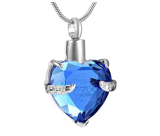 Dark blue stone Персонализированные ювелирные изделия с кристаллами для кремации держат всегда ум навсегда в моем сердце гравировка на память урна ожерелье ювелирные изделия для пепла - Окраска металла: Dark blue stone