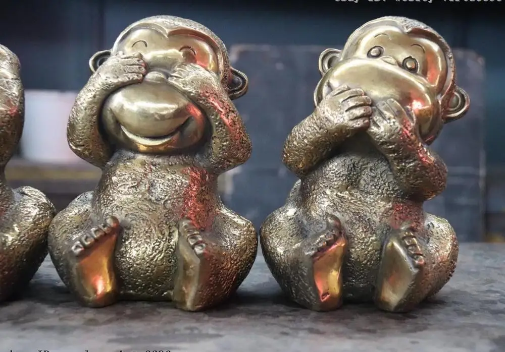 7Chinese Folk Brass Copper Home Fengshui lovely Four Monkey Monkeys Statue Set | Дом и сад