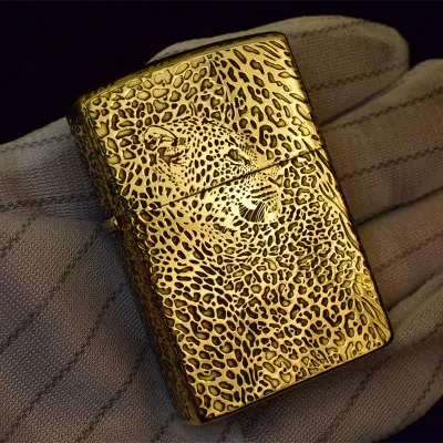 brass 70g 35*55 мм леопардовая бензиновая зажигалка газовая Зажигалка Ветрозащитная бензиновая Зажигалка латунный нержавеющий Ретро гаджеты для мужчин креативный подарок - Цвет: brass 70g