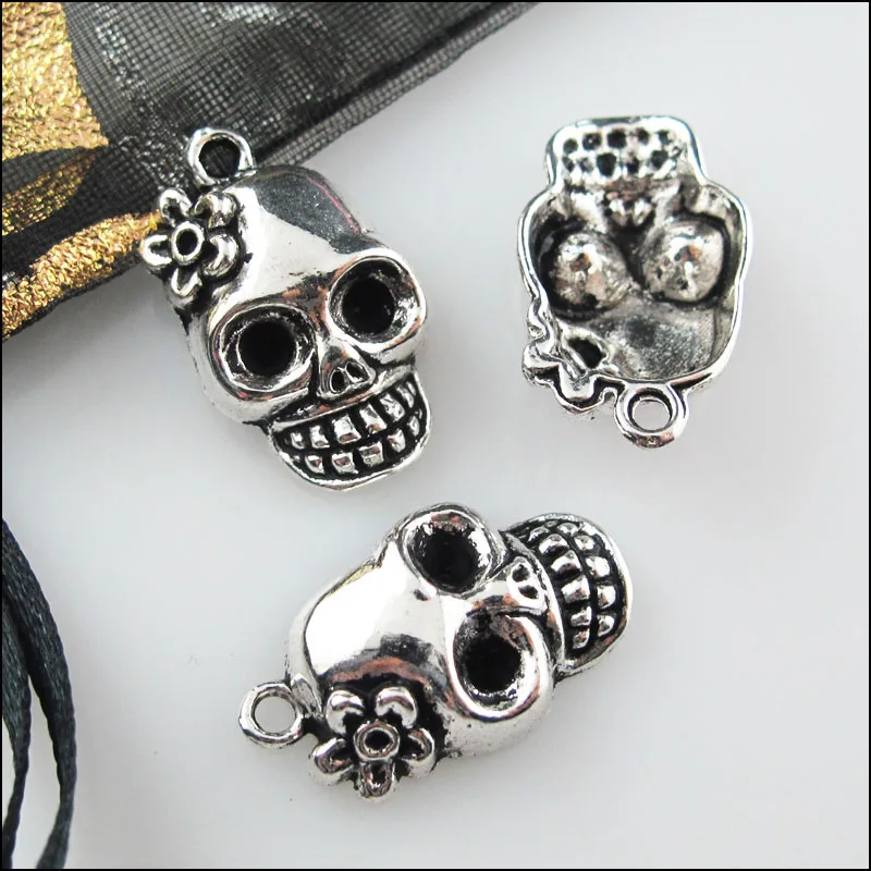 Мода 15 шт. Тибетский серебристый цвет Хэллоуин Подвески черепа 13x21.5mm|Шармы| |