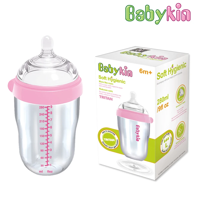 Babykin Tritan Breast Tactility Feeder 280ML(9fI oz) Big Mouth Silicone Baby Bottle with Handle Simulation of Nipple Design |