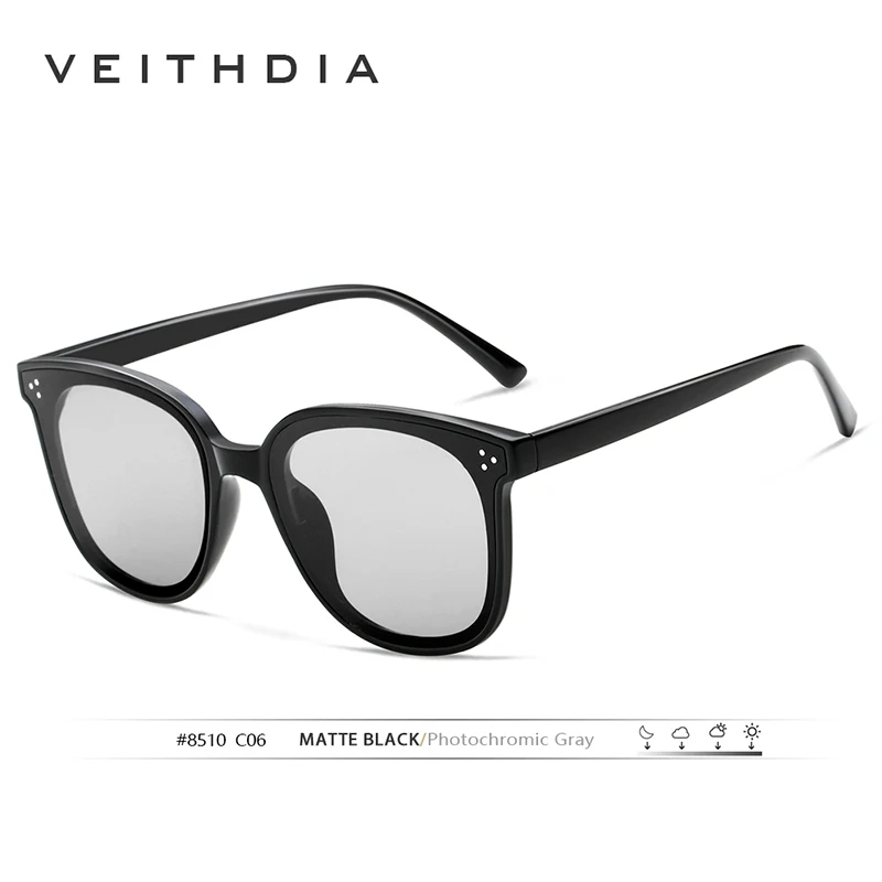 Солнцезащитные очки унисекс VEITHDIA, брендовые винтажные дизайнерские очки с поляризационными фотохромными стеклами, для мужчин и женщин, модель V8510 - Цвет линз: photochromic grey