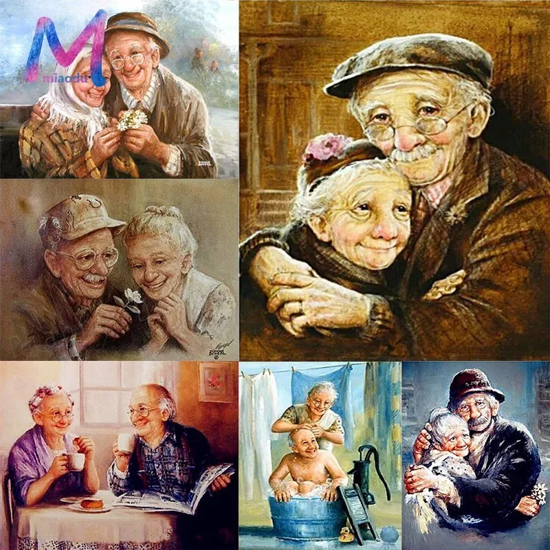 MIAODU Алмазная мозаика, алмазная вышивка, полный набор, сделай сам, алмазная живопись, вышивка крестиком, Кристальные круглые стразы для старой пары