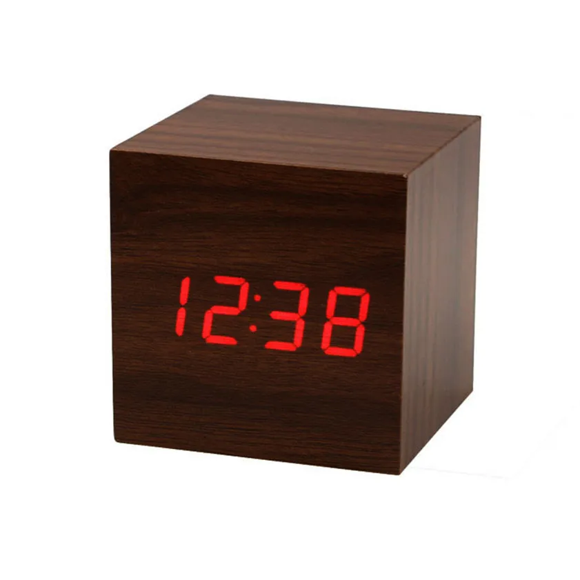 Zero Mini Cube Стиль цифровой Красный светодиодный деревянный стол будильник