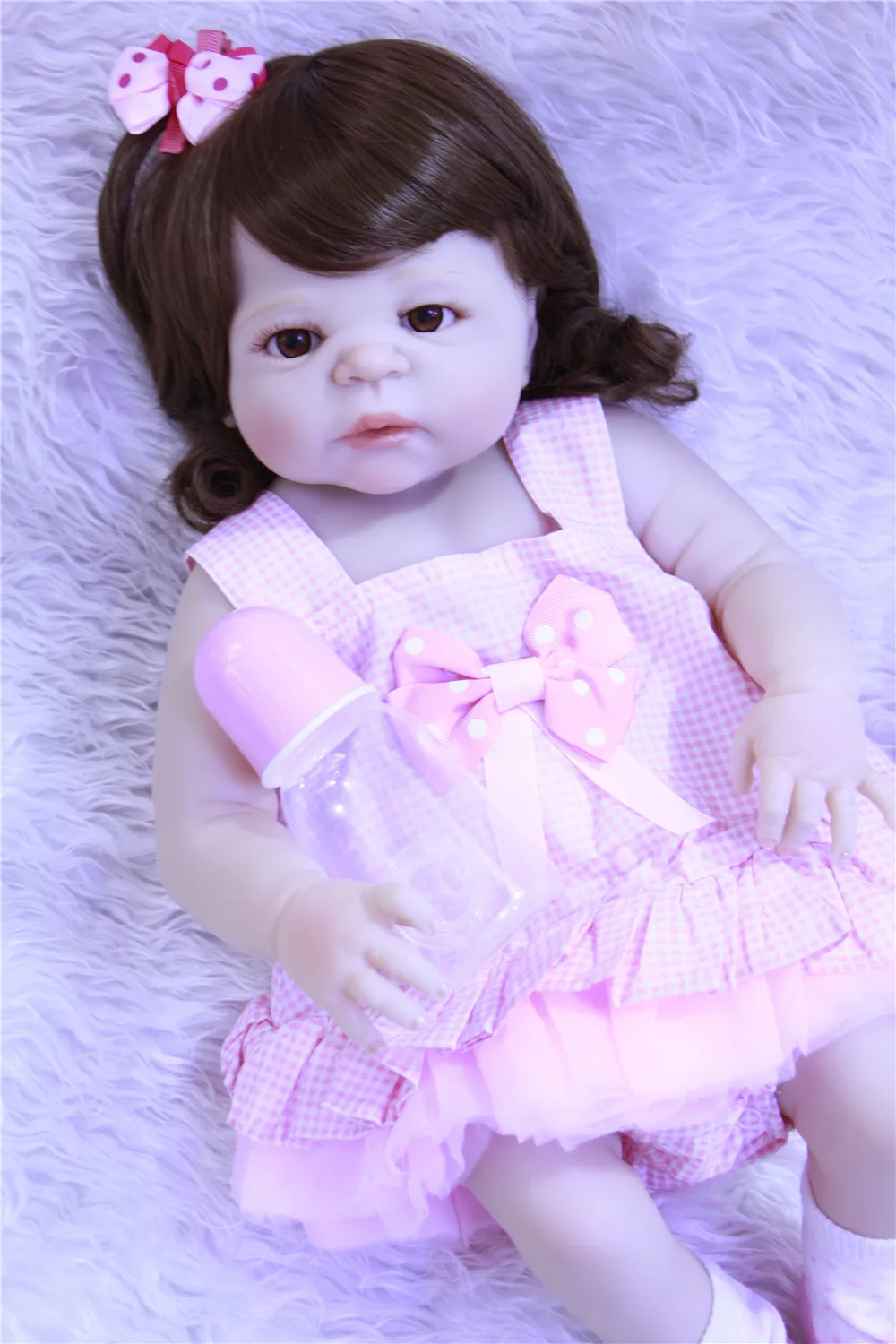 Модные 57 см реалистичные локоны для малышей с розовым платьем принцесса Bebe Reborn
