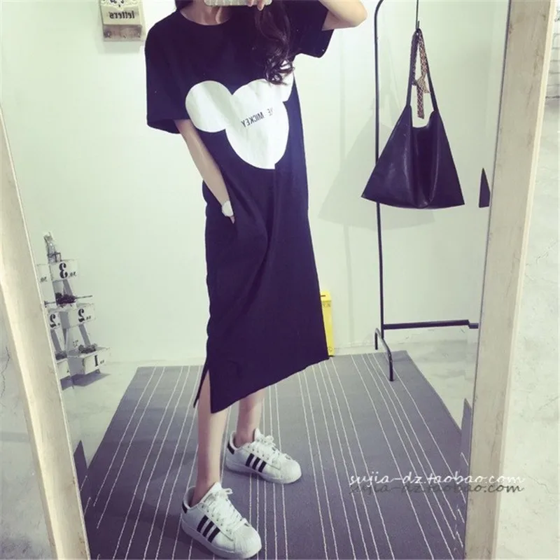 

2016 new woman spring summer loose long style short sleeve one-piece tee casual mouse t-shirt