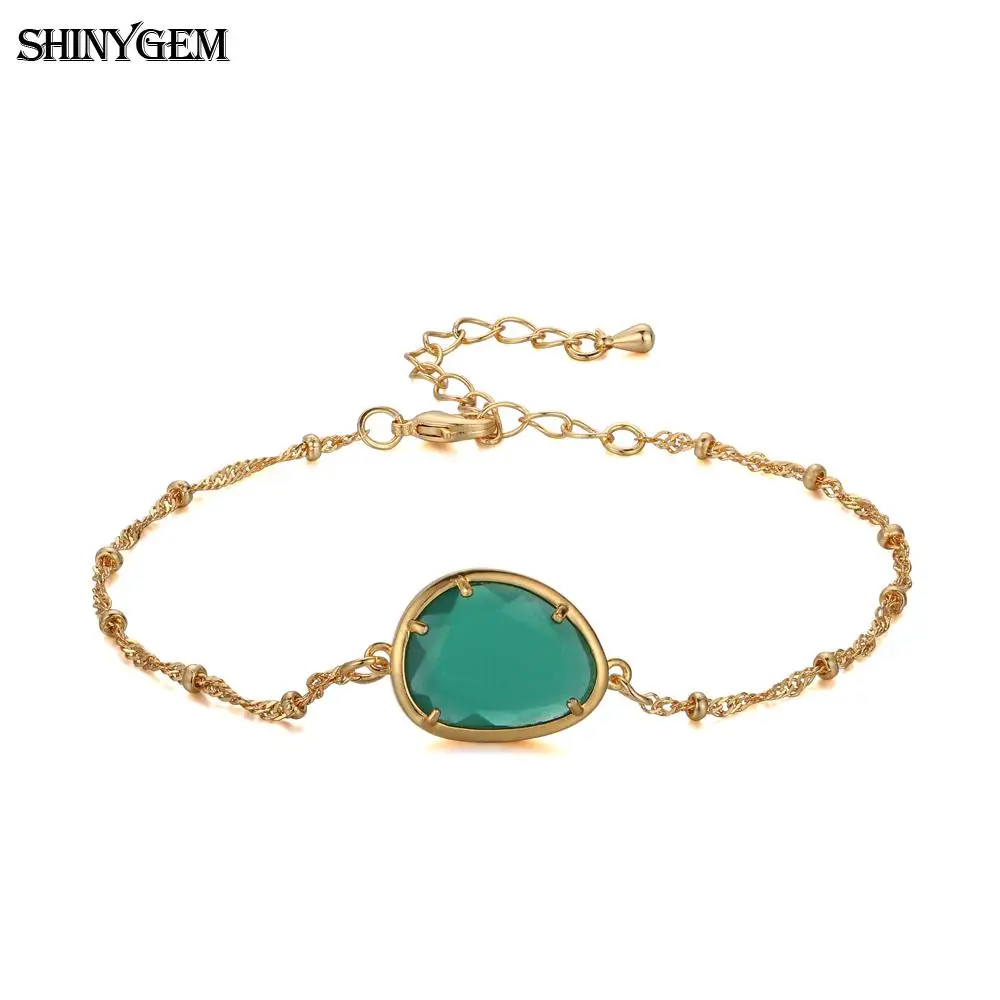 Green ShinyGem капли воды форма граненый Кристалл Шарм браслет Золотое покрытие звено цепи браслеты натуральный камень браслеты из камней для женщин - Окраска металла: Green