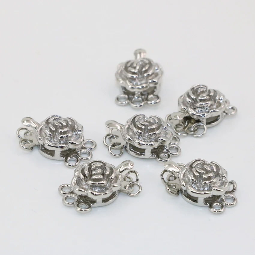 

Wholesale price 10mm 5pcs rose flower shape 3 rows clasps hooks alloy silver-color accessories diy jewelry findings B2856