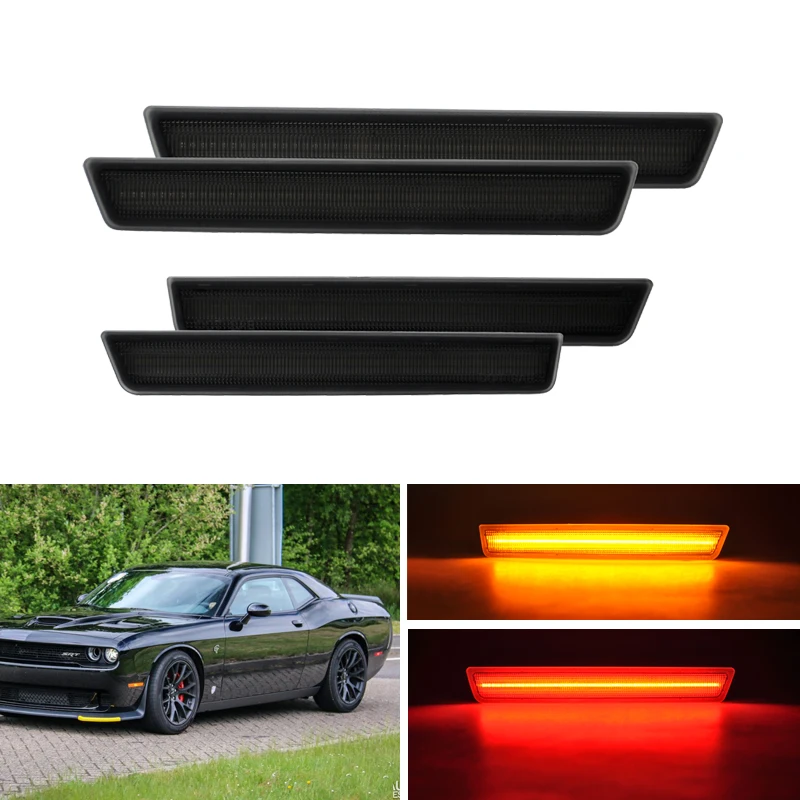 Прямой подходит для Dodge Challenger 2 шт. передний Янтарный боковой маркер 2 шт. задний красный боковой маркер упаковка СВЕТОДИОДНЫЕ указатели поворота
