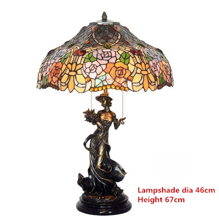 height 67cm Dia46cm FUMAT, витражные настольные лампы, качественная художественная стеклянная лампа для гостиной, прикроватные светильники, Pastroal Stand, светодиодный, медные настольные лампы - Цвет абажура: height 67cm Dia46cm