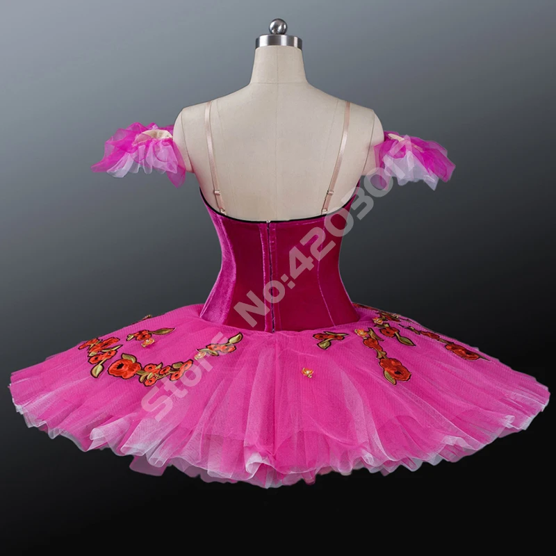 Adult Women Deeppink Professional Ballet Tutu Red Flower Embroidery Girls Dance Costume Romantic Dancewear Ballerina Dress B1202 |