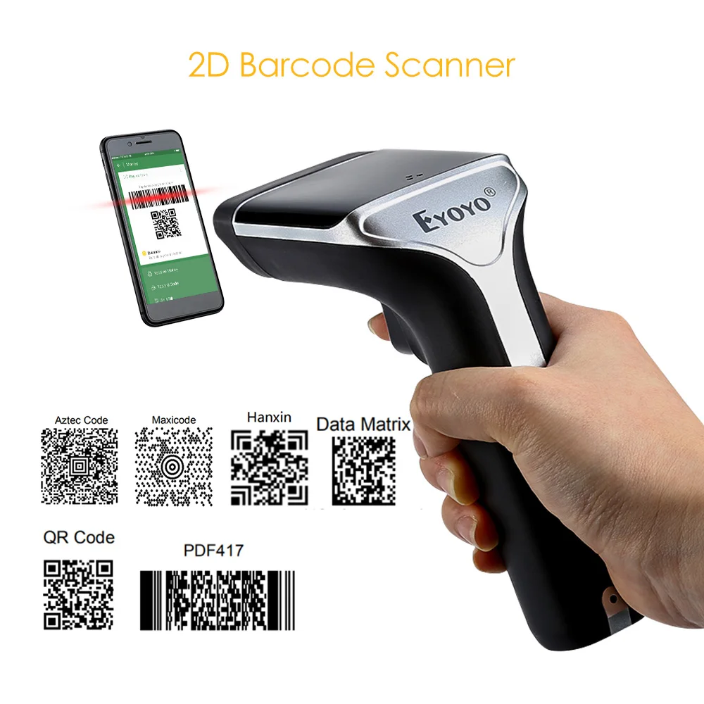 EYOYO EY 007A портативный 1D/2D сканер штрих кода беспроводной 2 4G 2D qr код считыватель