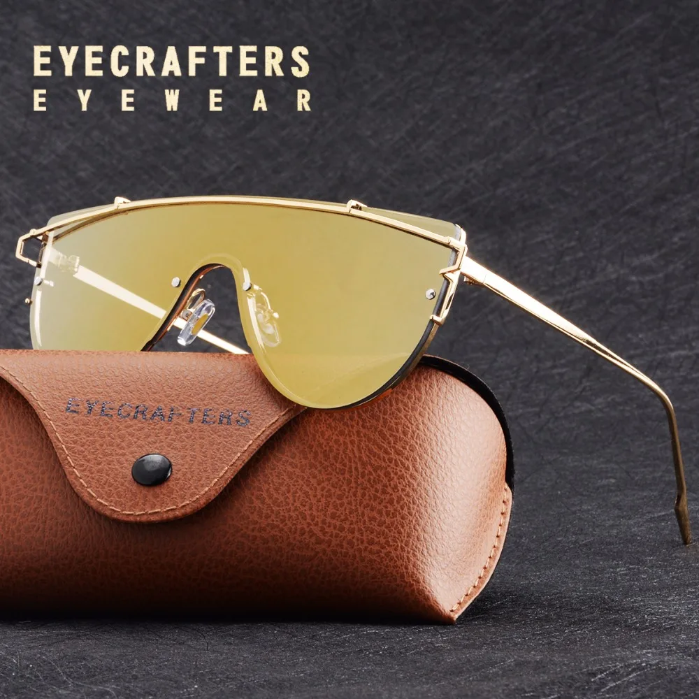 

Eyecrafters Retro Fashion Brand Designer One Piece Sunglasses Womens Metal Vintage Oversized Tinted sunglasses mirrored Shades