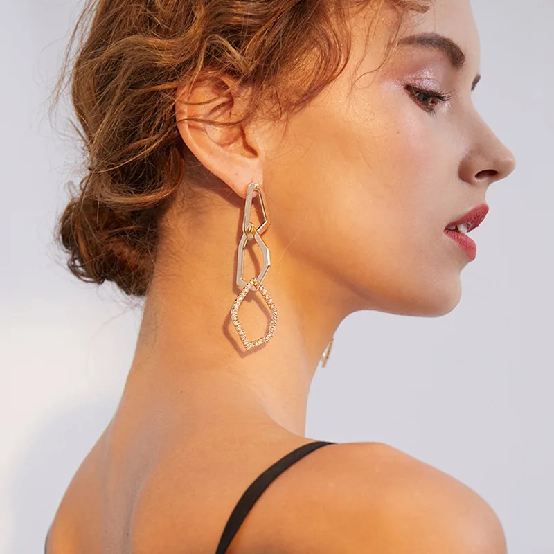 MODEBOX длинные геометрические серьги Южной Кореи темперамент Длинные висячие из