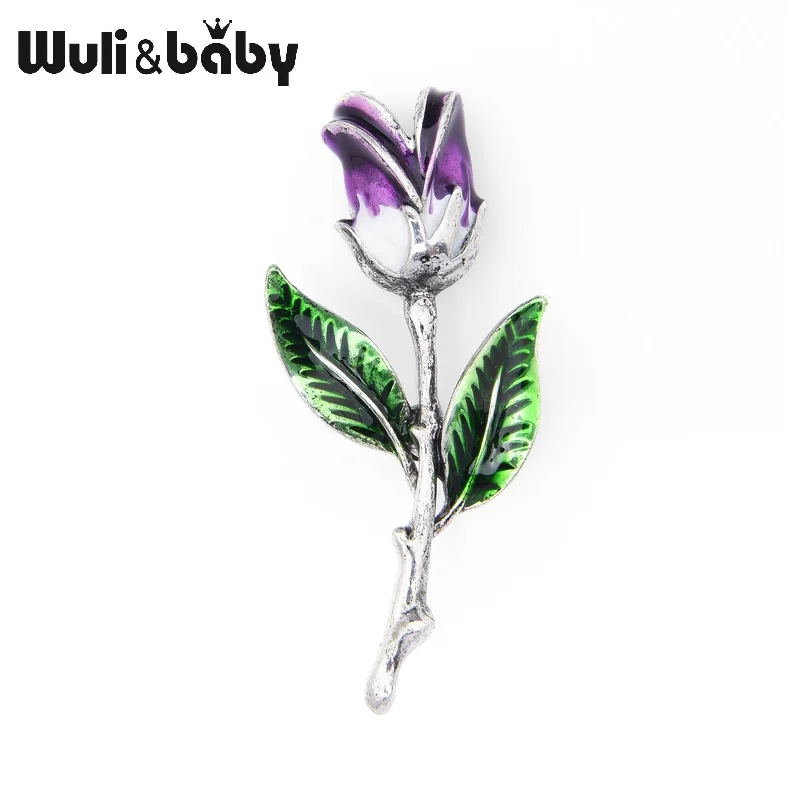 purple Wuli& baby Серебристые фиолетовые эмалированные Броши с дизайном «тюльпан» для женщин, свадебная брошь, булавки, подарки для мам - Окраска металла: purple