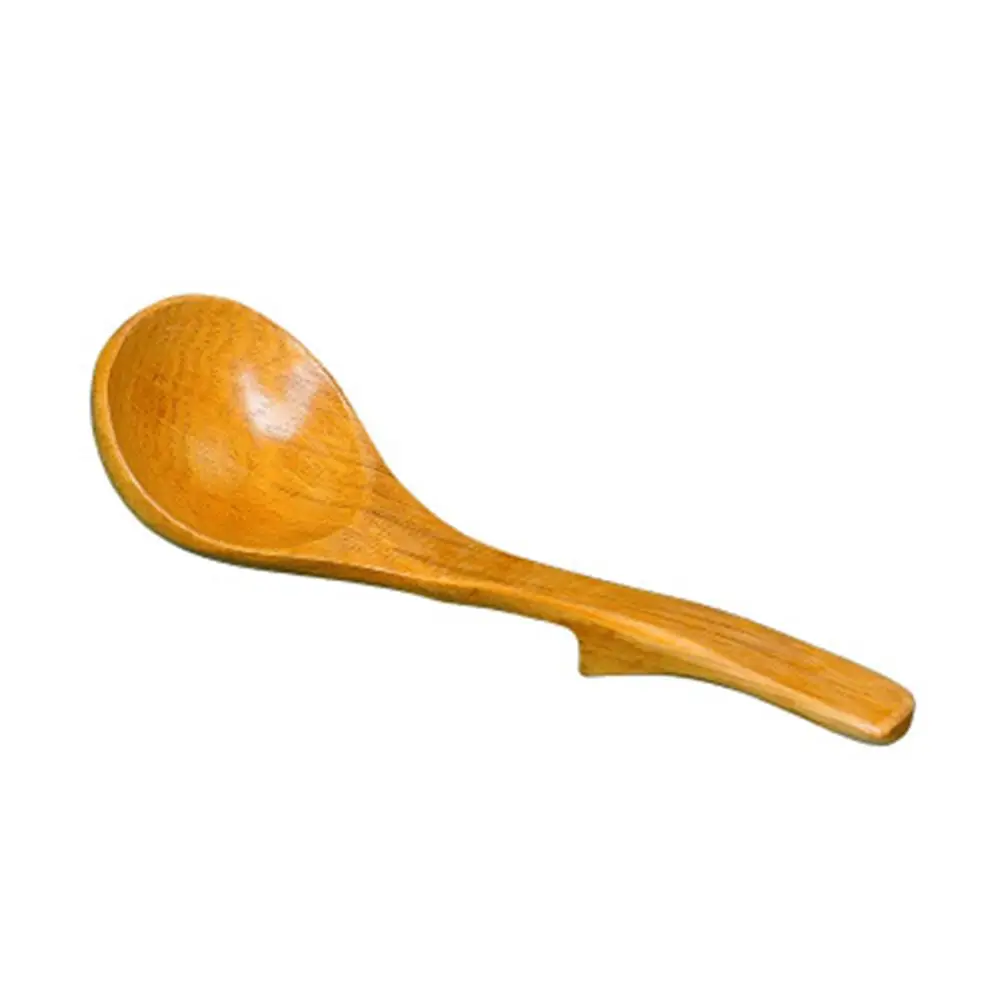 Кухонная ложка для супа с короткими ручками крюком деревянная Нескользящая