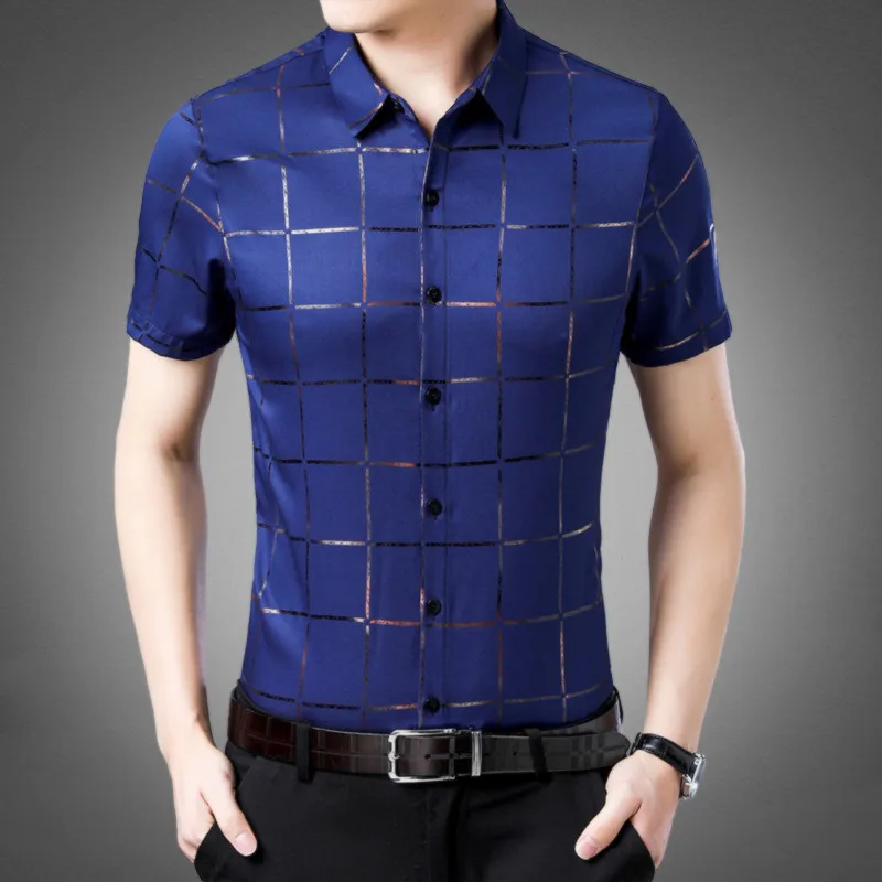 Мужские рубашки летняя тонкая мужская мода дикая клетчатая рубашка с коротким
