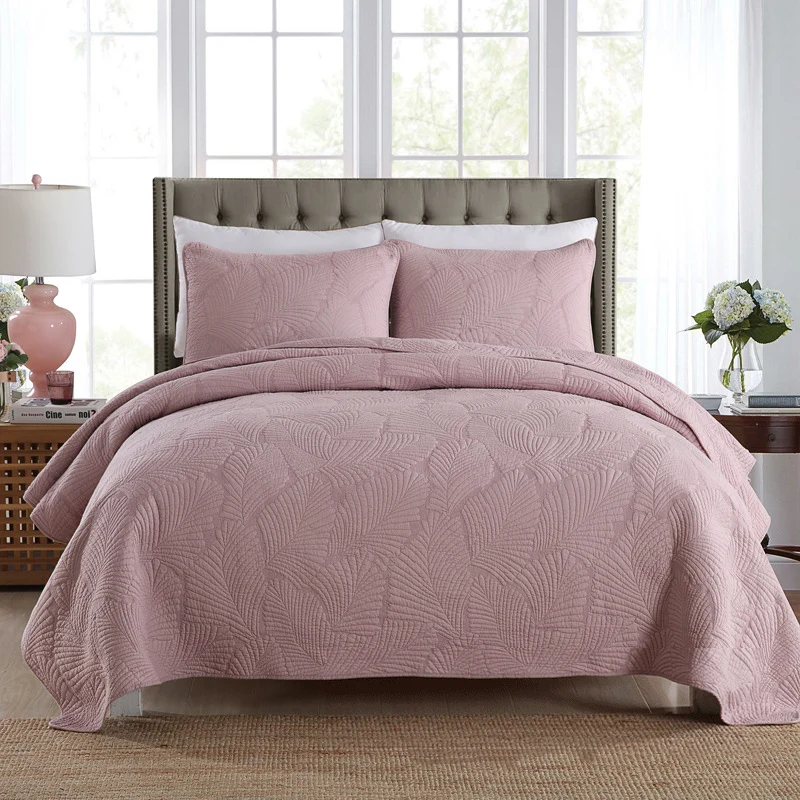 Качественное розовое покрывало Хлопковое одеяло комплект из 3 предметов вышитые