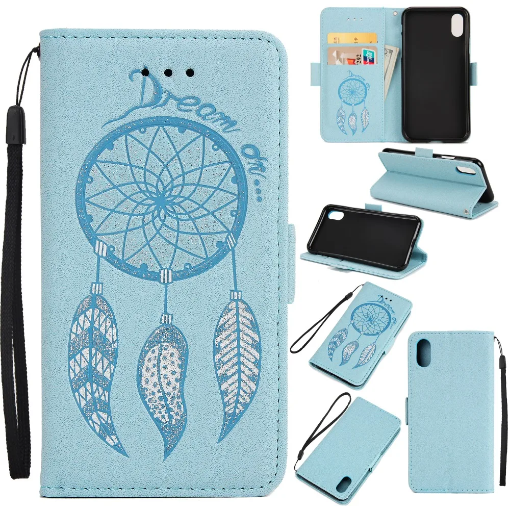 Glitter PU Leather Flip Case For iPhone X XR 6S 7 8 Plus Wind Chime Feather Pattern XS Max Kickstand Wallet Slot | Мобильные
