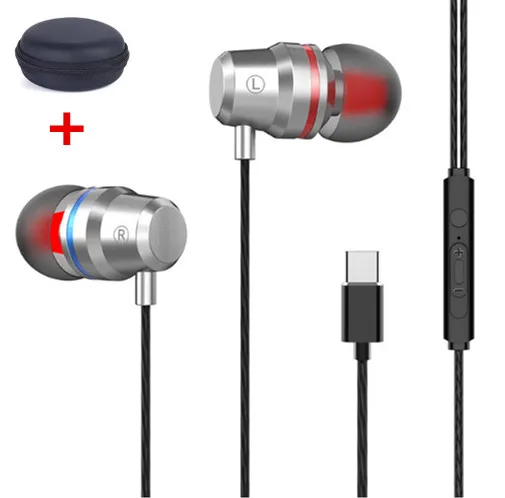 TypeC Silver WithBag GutsyMan проводные наушники 3,5 мм и Тип C вкладыши для наушников с микрофоном стерео гарнитура для samsung Xiaomi huawei телефон компьютер - Цвет: TypeC Silver WithBag