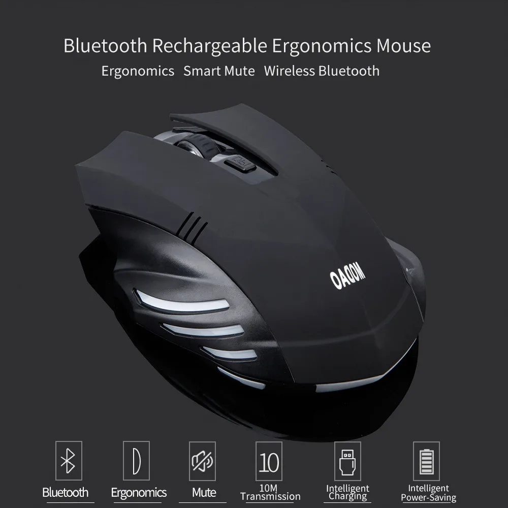 Bluetooth перезаряжаемая эргономичная мышь черная 1600 точек/дюйм беспроводная для