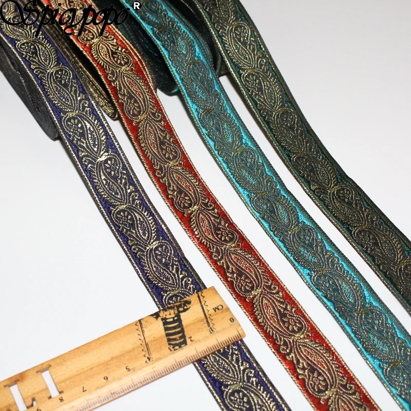Spicypopo 10 yards Woven Jacquard Ribbon lace webbing paisley gold 2.4cm mixed 4 colors | Дом и сад
