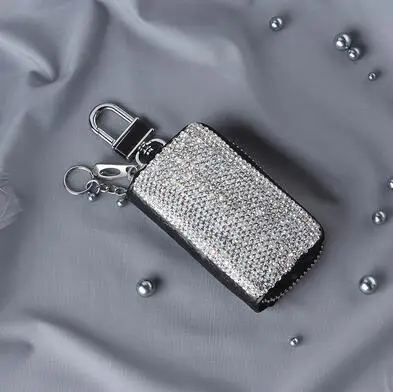 silver Новинка, Модный чехол из искусственной кожи на цепочке, сумка для ключей на молнии, Женский чехол для ключей от машины, Сумка с цветным бриллиантом, органайзер для ключей, 4 цвета - Цвет: silver