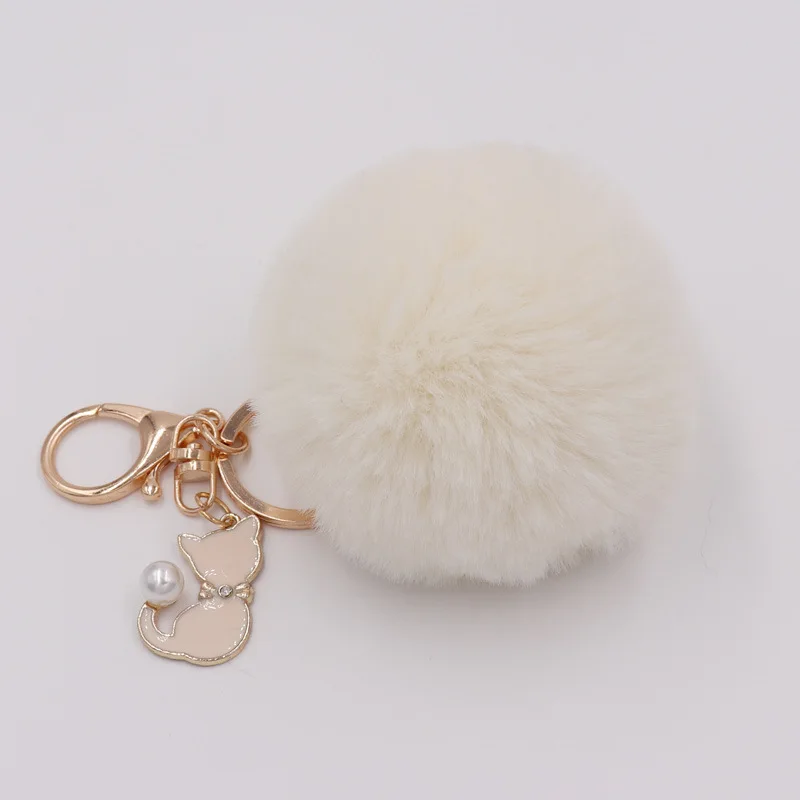 Брелок для ключей RE Pearl с помпоном из кроличьего меха брелок женщин автомобильный