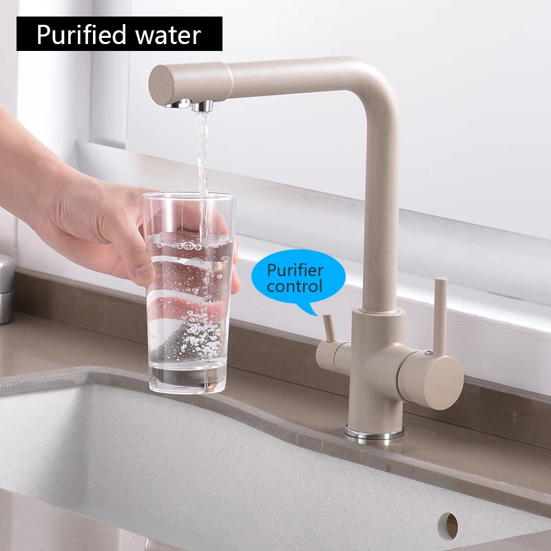 ROVATE очиститель кухонный кран с фильтрованной водой двойная ручка питьевой воды кран, смеситель холодной и горячей воды раковина кран черный медь