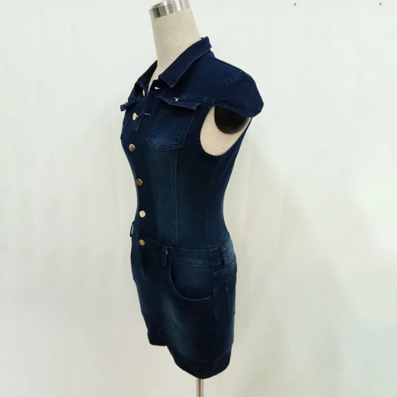 YSSAYSSX Sexy Slim Denim Half sleeve Dress Leisure Solid Color Zipper Pocket Selling Hip Trend Nightclub | Женская одежда
