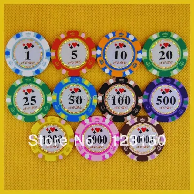 

PK-8002B 50pcs/pack Clay 14g Poker Chips insert metal 11 denomination