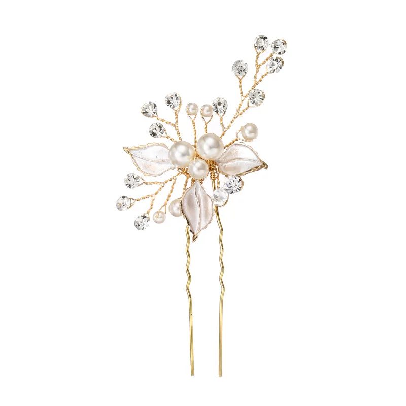 Wedding Women Bridal Crystal Pearl Hairpin Stick Hair Clip Accessories Bride Headdress Purely Handmade Leaf Needle | Украшения и