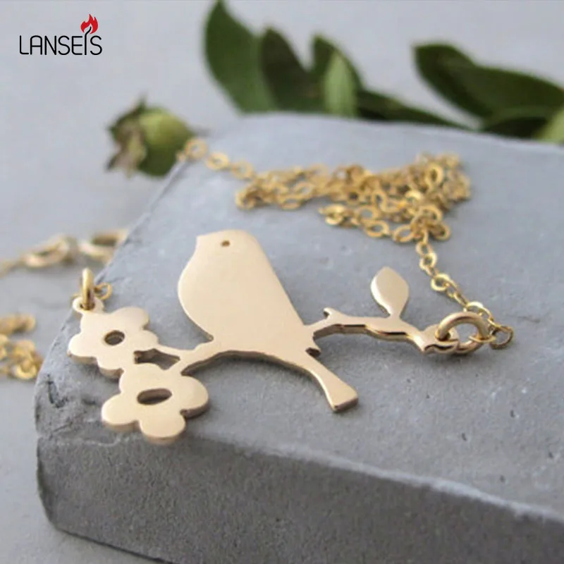

Lanseis Delicate Bird Necklace Stainless Steel Necklace , 10Pcs Bird Branch Necklace Flower Necklace Jewelry-Choose your color